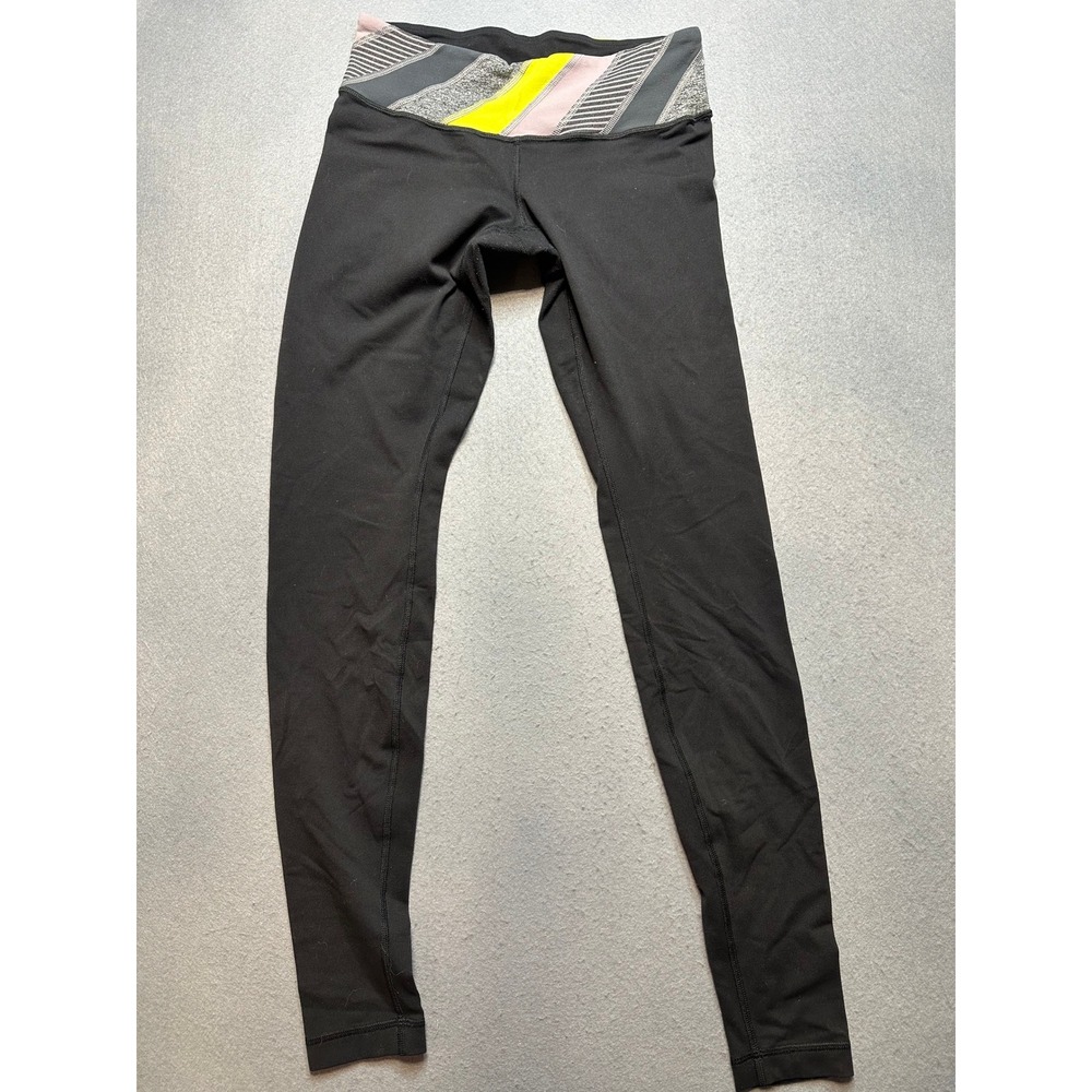 Lululemon Black Leggings Patterned Waistband Yoga Pants Size 6 - 144
